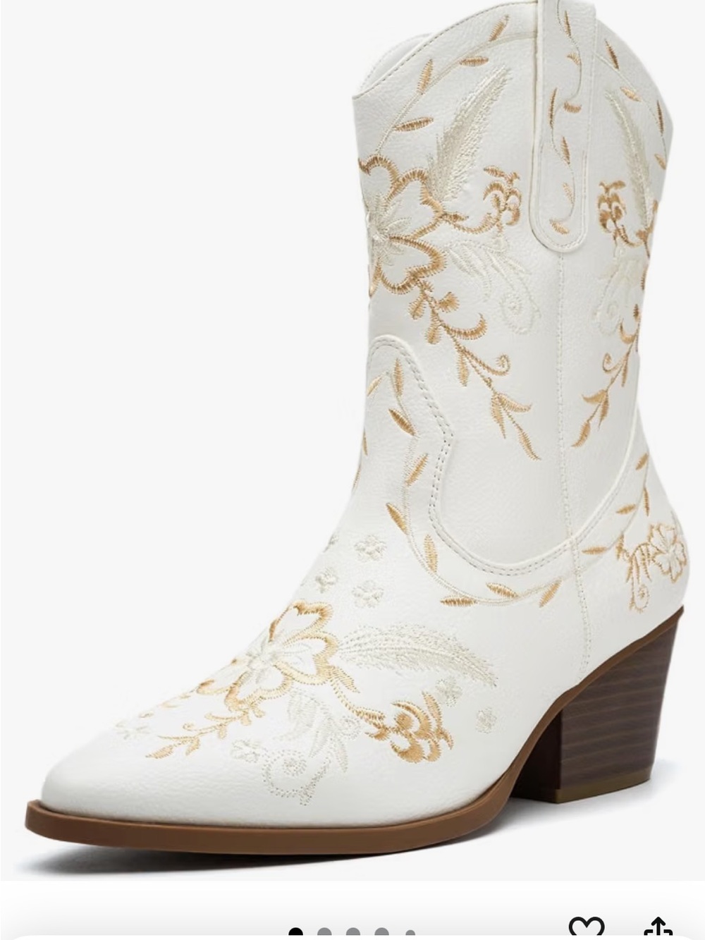 White Embroidered Western Ankle Boot